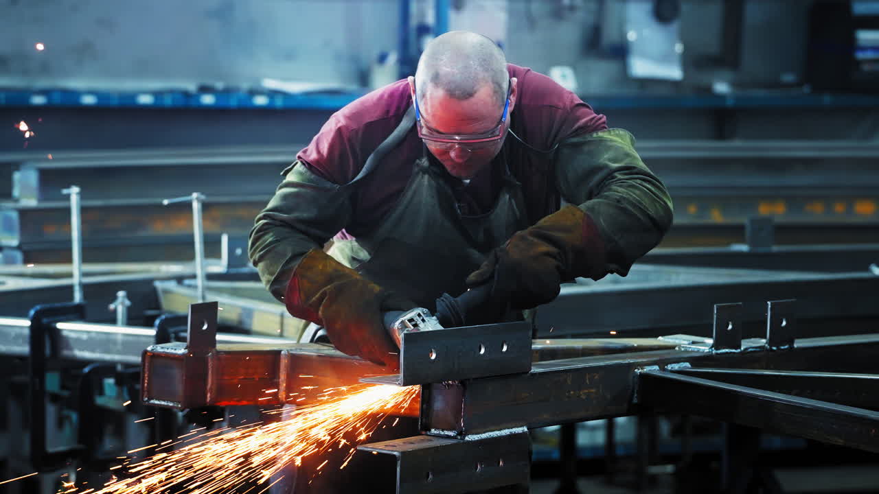 Metalworker Grinding Metal Structure