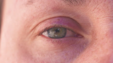 close-up of a woman's blue eye, no makeup