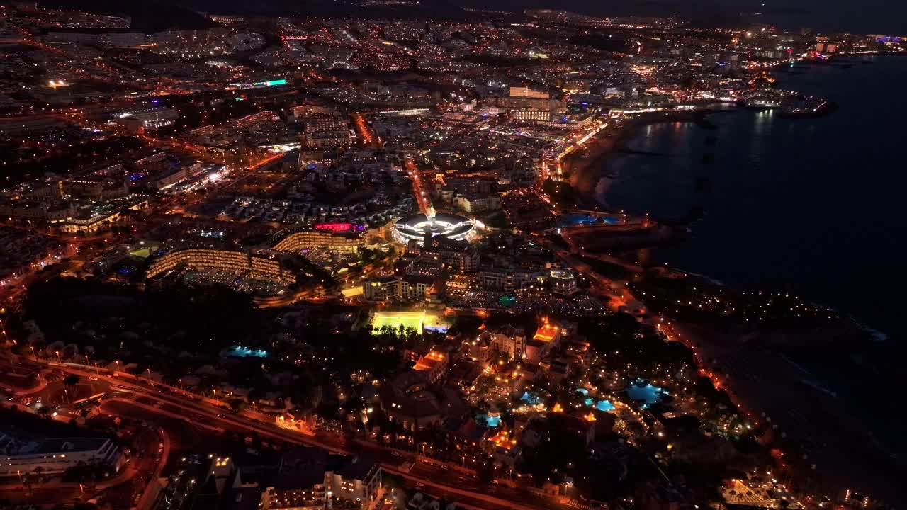 Costa Adeje’s lively nightlife and bright cityscape beautifully captured, drone