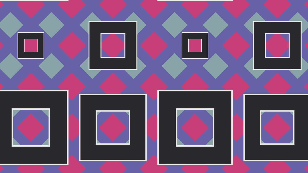 애니메이션 타일과 기하학적 요소를 가진 추상적인 배경, 평평한 디자인의 모션 그래픽 배경, 최소한의 동적 모자이크에서 추상적인 다채로운 모양