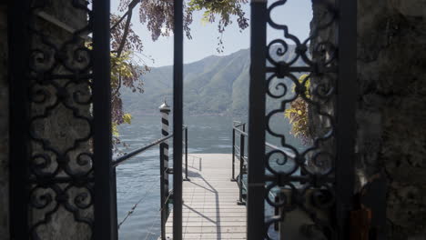 scenic lakeside pier view with mountains