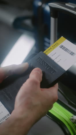 person holding passport and boarding pass at the airport