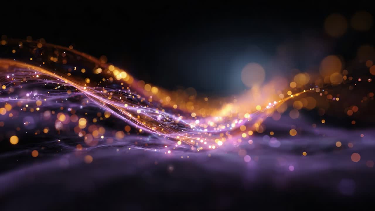 Onde di luce dinamiche: un'affascinante esposizione di particelle colorate che fluiscono attraverso uno sfondo scuro, creando un'esperienza visiva incantevole