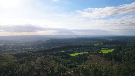 Panoramic-view-of-Hazlemere-countryside,-England.-Aerial-forward