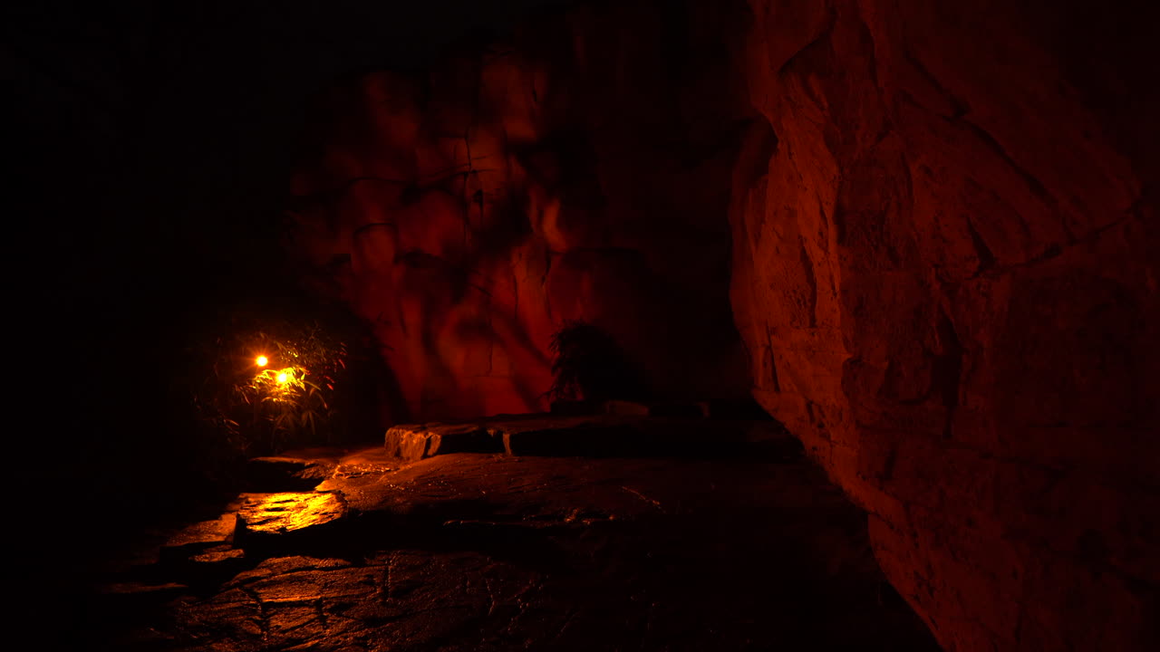 Path in desert with rocks at night