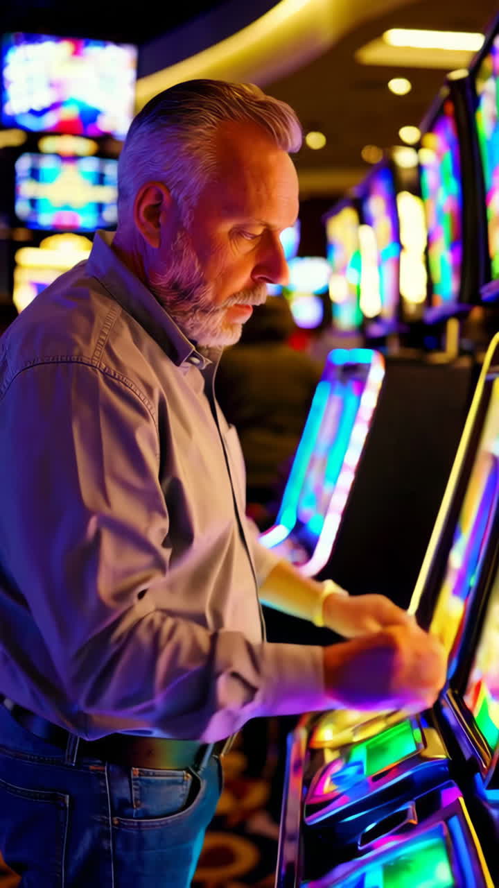 Uomo che gioca a slot machine in un casinò
