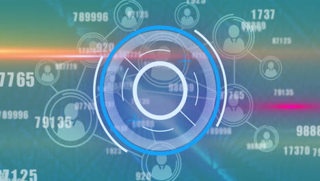 animación de números móviles un alcance circular y una red de iconos de personas conectadas