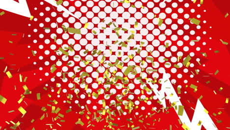 gold confetti falling over red and white polka dot animation background