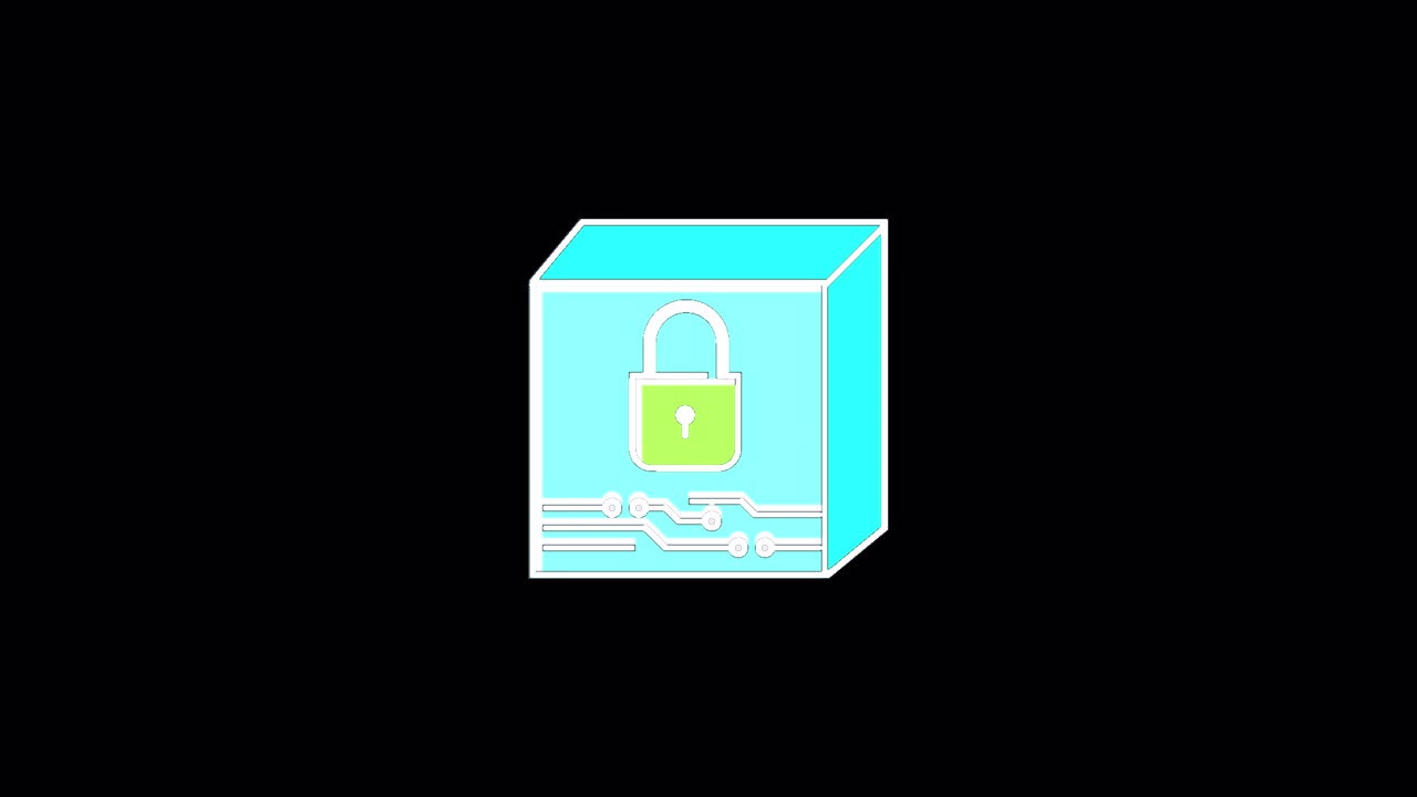 Digital Security Concept with Glowing Padlock Icon on Circuit Cube
