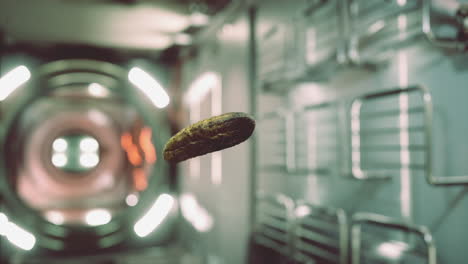 pepino encurtido marinado flotando en la estación espacial internacional