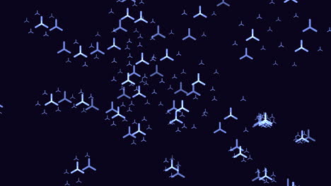 Fliegen-Blaue-Dreiecke-Im-Dunklen-Raum