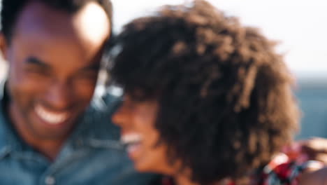 Young-black-couple-at-roadside,-holding-car-keys,-close-up