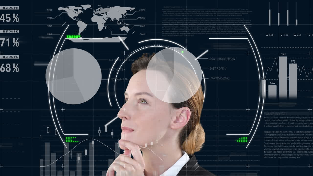 procesamiento de datos financieros sobre la mujer caucásica.