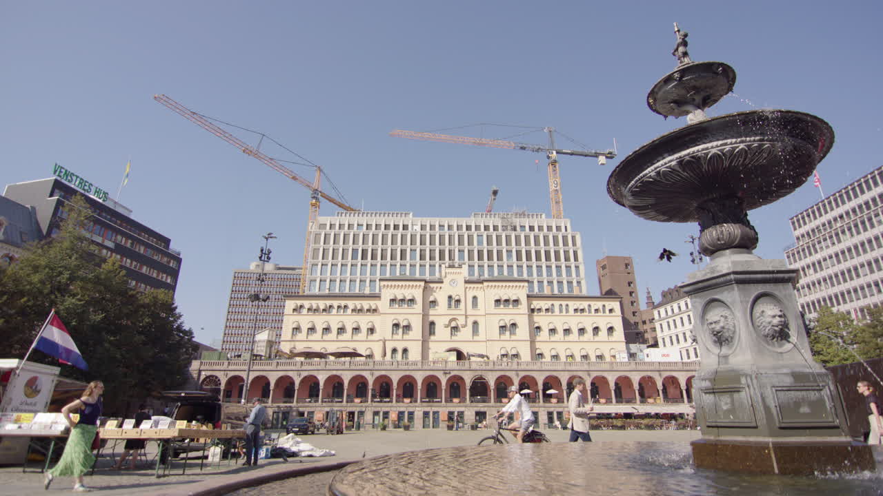 View of New Government quarter construction from Youngstorget fountain, Torggata