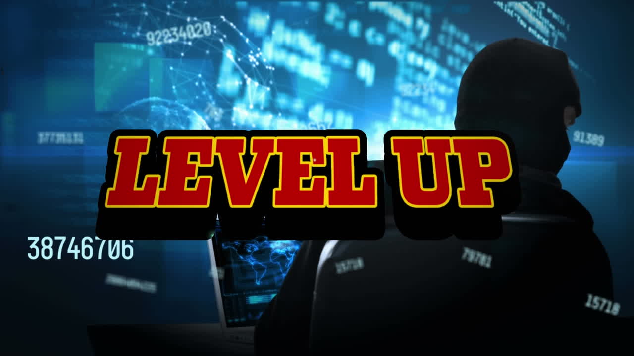 컴퓨터를 사용하여 해커를 통해 텍스트 및 데이터 처리의 수준을 높이는 애니메이션