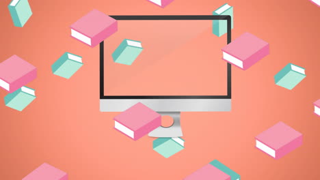 animación de los iconos de los artículos escolares que se mueven sobre un fondo rojo