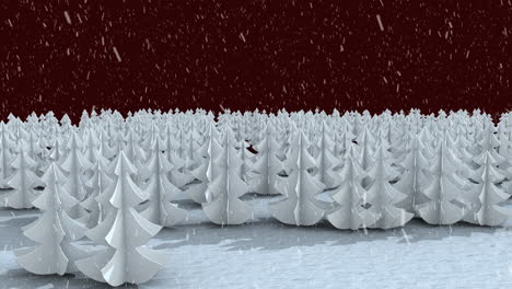 animation of snow falling over winter night landscape with fir trees