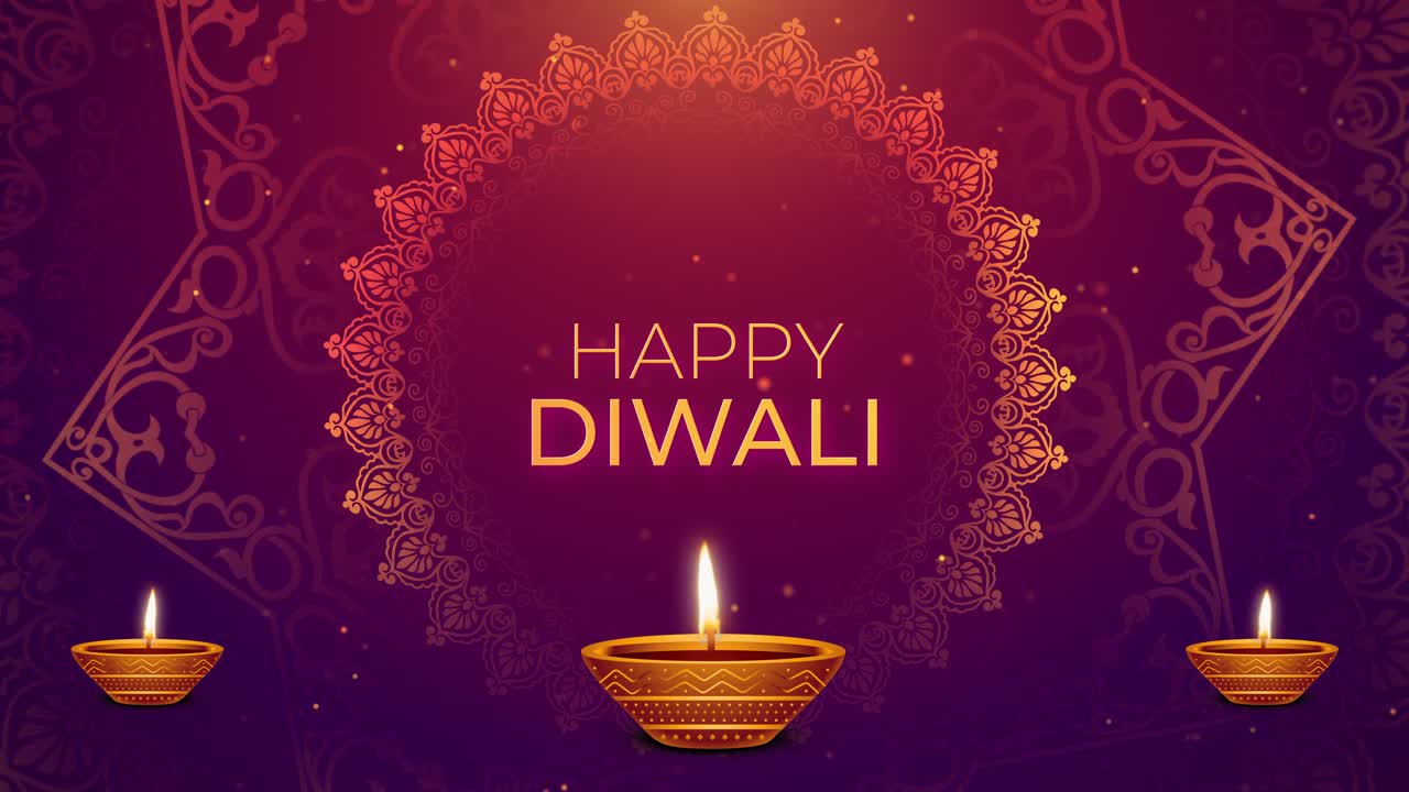 Sfondo animato di auguri di buon Diwali con lampada diya. Animazione di buon Deepavali