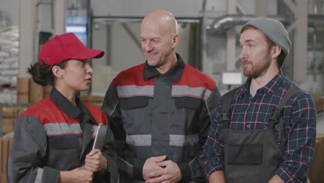 multi-ethnic workers at polyethylene factory