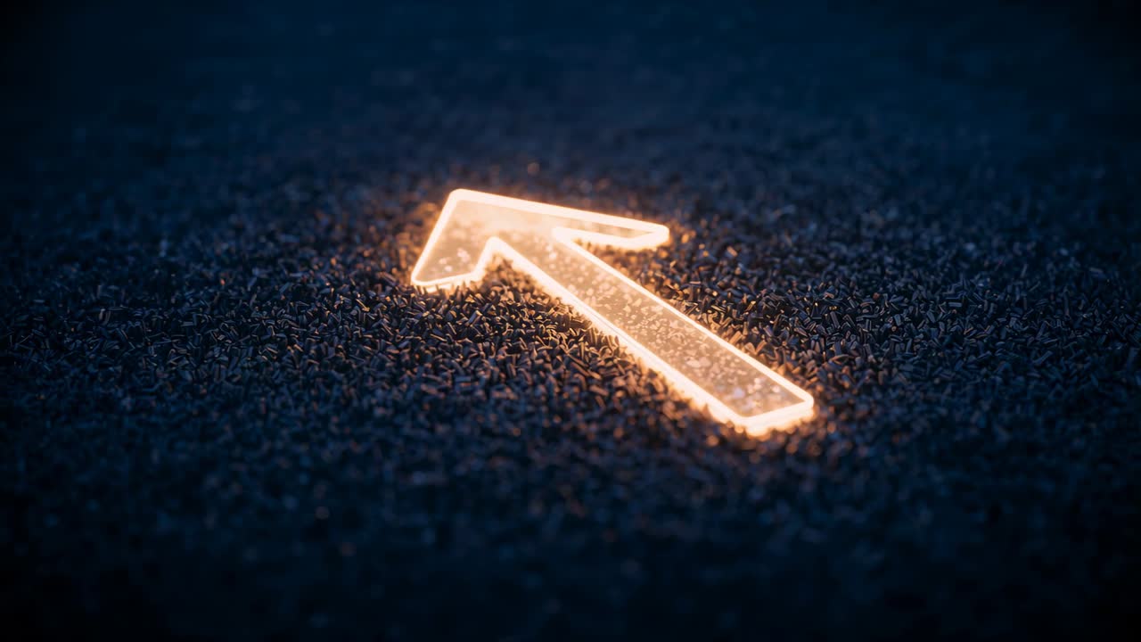 Vertical video: Glow activating, arrow sparkling and pulsing while camera shifting, showing upward