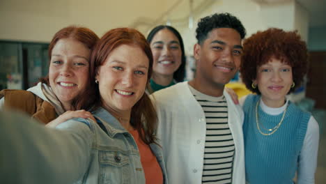group of diverse young adults taking a selfie