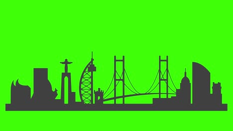 silueta del icono de la ciudad de lisboa apareciendo en la pantalla verde