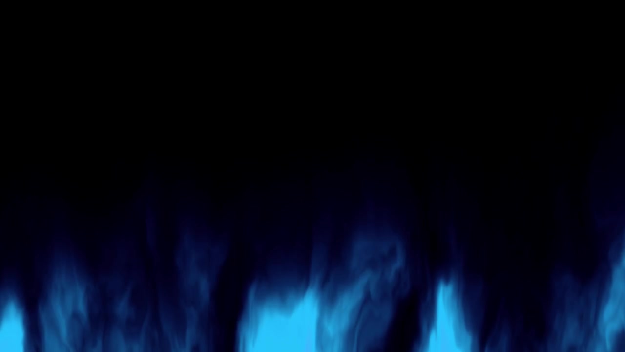 Fiamme di gas blu realistiche sfarfallano e si innalzano costantemente contro uno sfondo nero scuro.