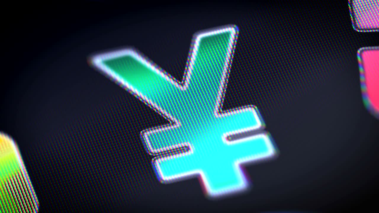 Yen icon on the screen. Looping.