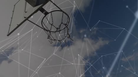 animation of networks of connections over mixed race male basketball player