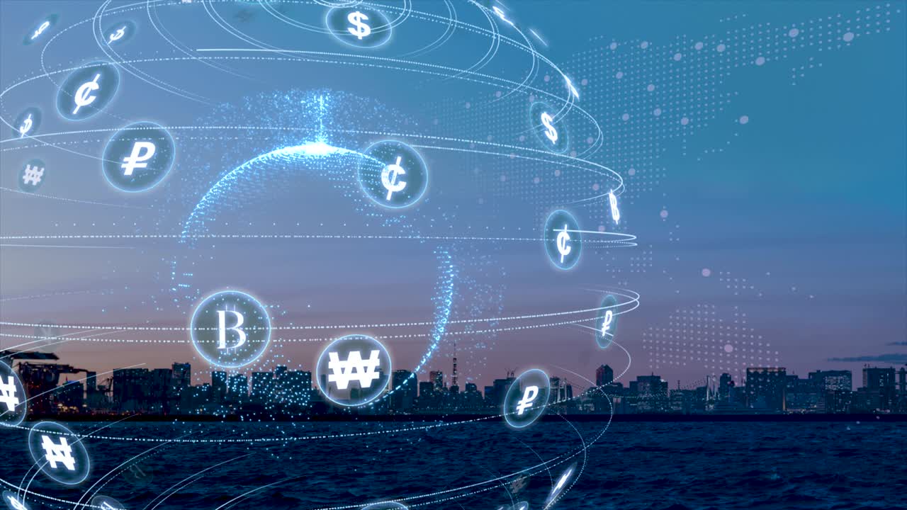 株式市場分析と株式取引通貨シンボルビジネスグラフグローバルマネートランスファー 3dイラスト