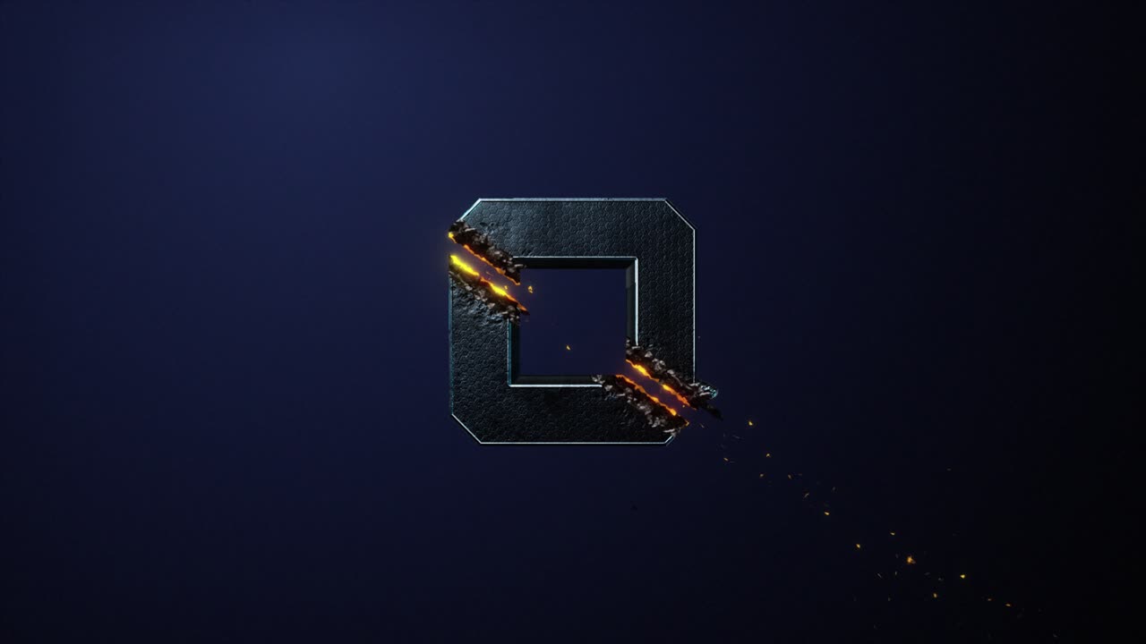 High quality 3D animated Countdown Title Card or Chapter graphic, with hi tech sci-fi style digits counting down from 5 to zero being zapped and sliced by a high powered laser, on a blue background