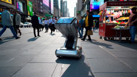 autonomous robot in a busy city street