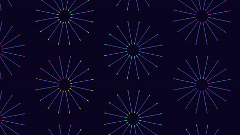 radiant circles colorful lines in a seamless pattern on black