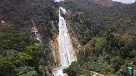 beautiful el chiflon waterfall, chiapas mexico, 4k aerial wide view, arc shot