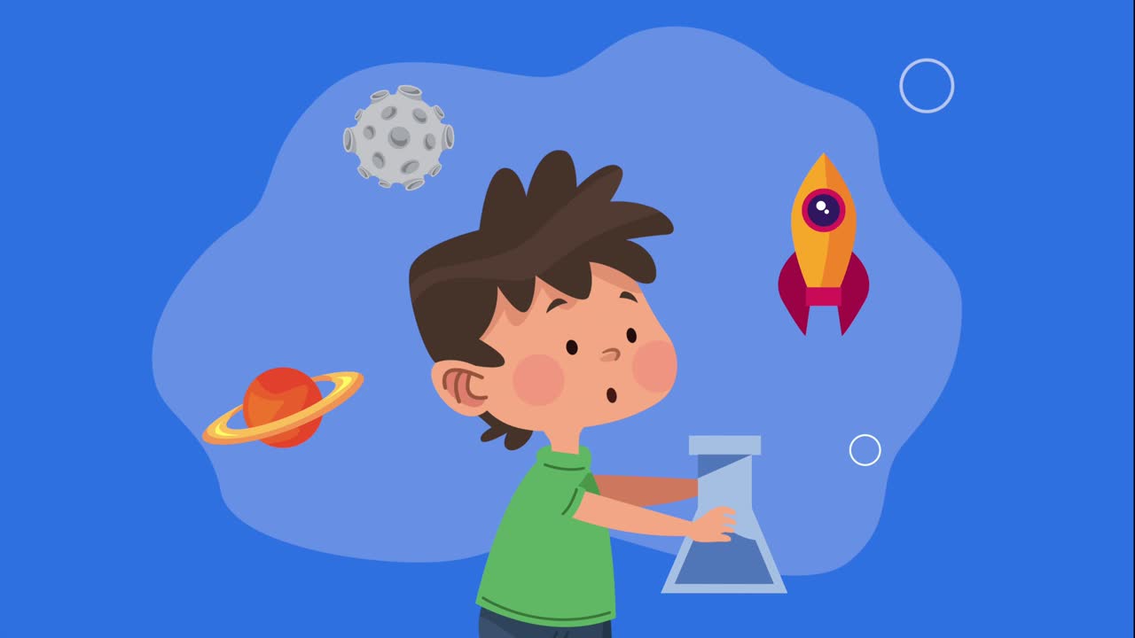 little student boy with supplies