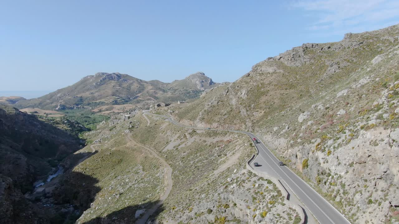 Highway Roads in the Countryside near Crete, Greece, Aerial Drone
