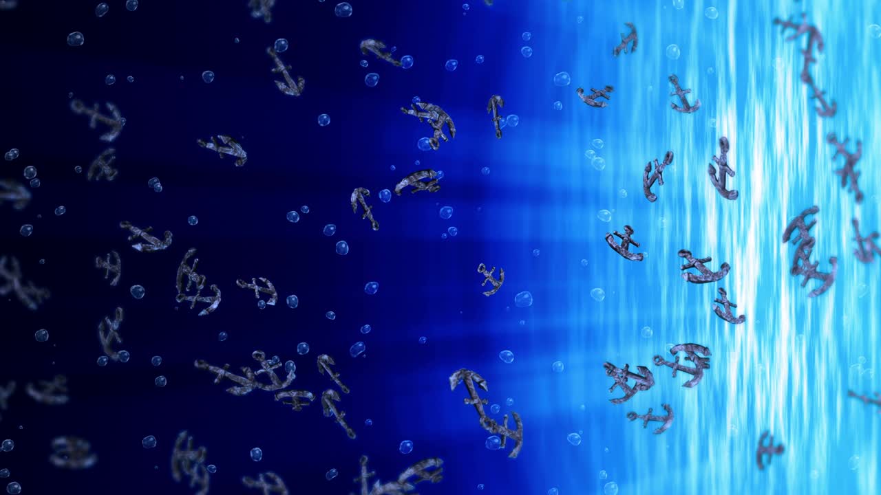 파란 물에서 많은 커를 날리는 것 - 선박 및 보트 커 - 해양 아이콘 - 커 회전의 3d 루프 애니메이션