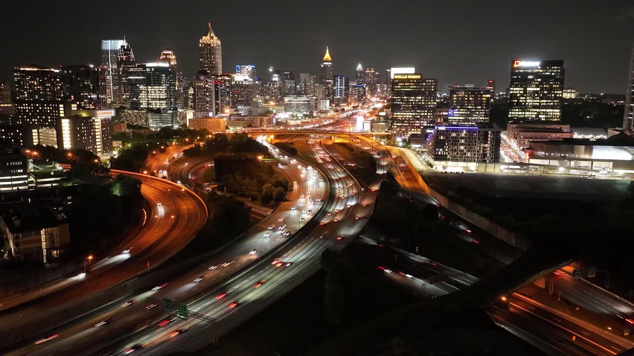 Hyperlapse of Atlanta Georgia cityscape with Highways and cars