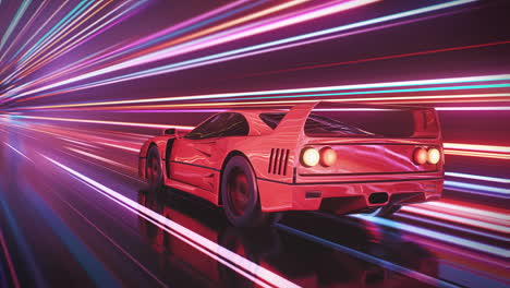 loop red sport car driving on the road with a motion blur effect and neon light streaks in the