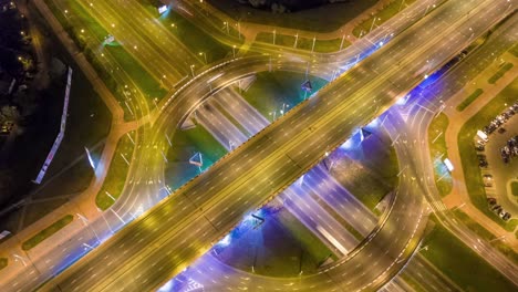 belarus night illumination city road junction circle traffic aerial panorama 4k time lapse minsk