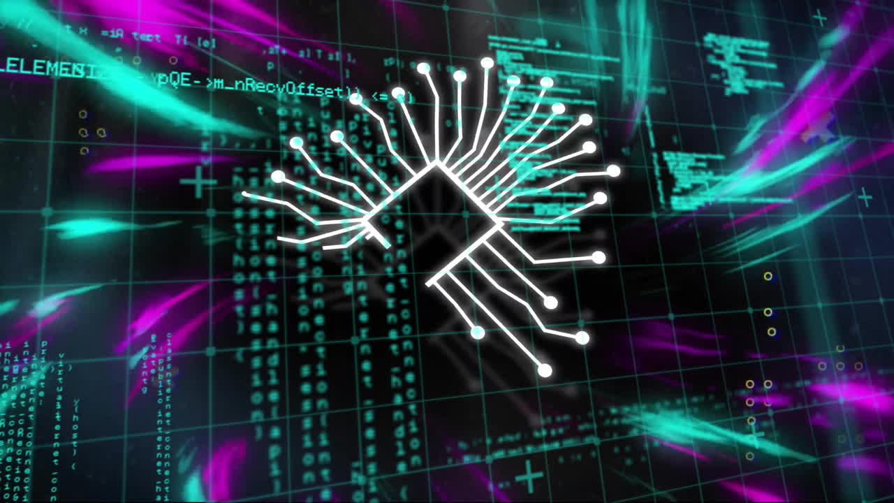 animación de la red de conexiones y procesamiento de datos sobre fondo negro