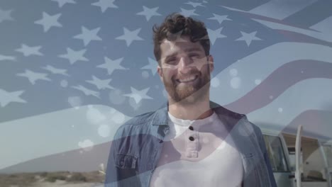 Animation-of-happy-caucasian-man-over-flag-of-usa