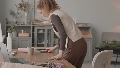 craftswoman starting work in morning