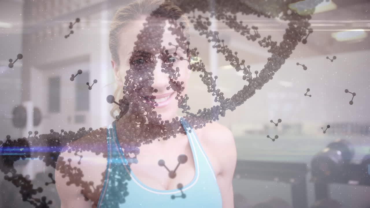 dna 가닥 회전과 데이터 처리의 애니메이션 강한 여성 음료수