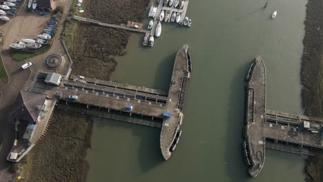 Colne-Tide-Barrier-Wivenhoe-Monitoring-Station-overhead-drone-footage-4K-footage