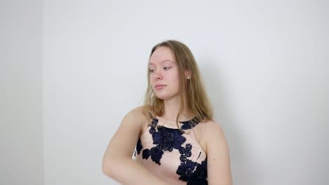 sensual thoughtfulness female dancer's graceful white room performance