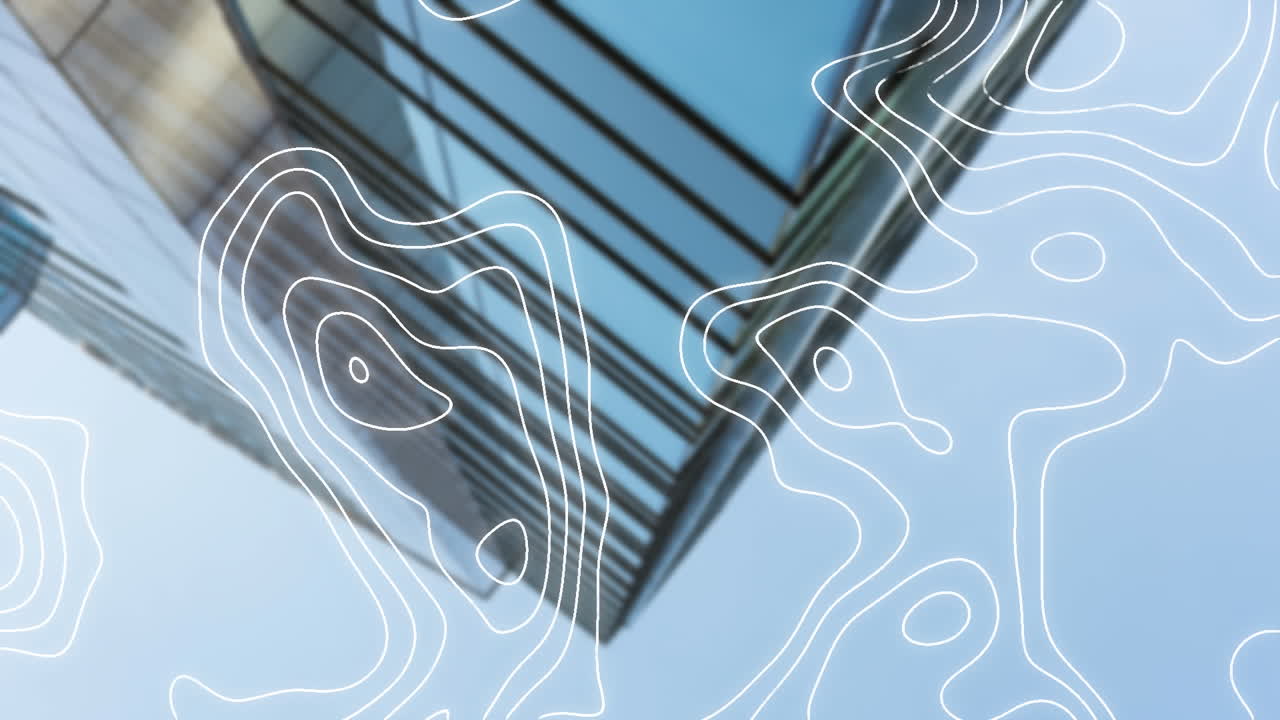 현대적인 사무실 건물 위의  ⁇  선 네트워크의 애니메이션