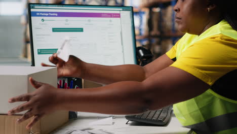 black warehouse employee manage labeling and packaging tasks