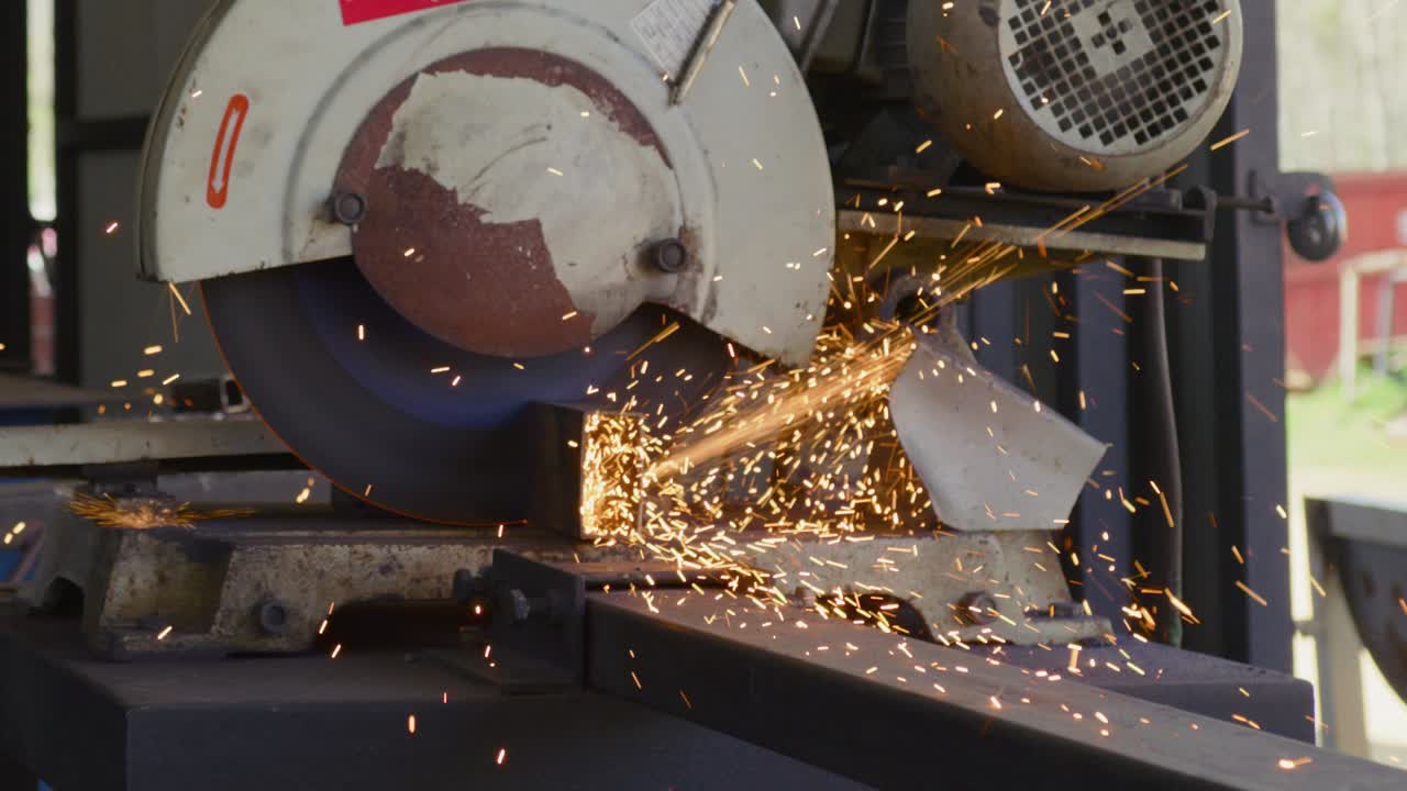 Circular Bench Saw Sparks Flying, Slow Motion