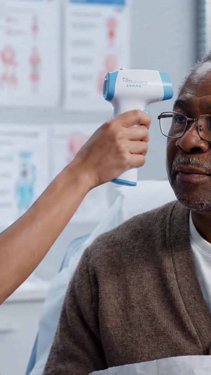 Una consultazione del paziente: Esaminare salute e benessere in un ambiente medico con ausili visivi e interazione personale.